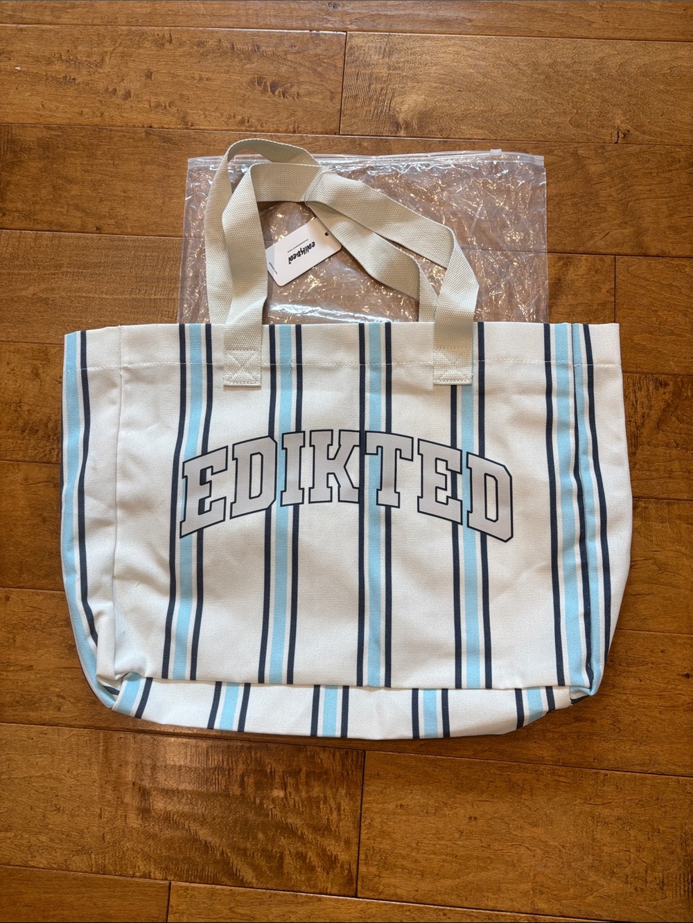 Edikted Roomy Blue & White Striped Stylish Roomy Canvas Tote—NWT